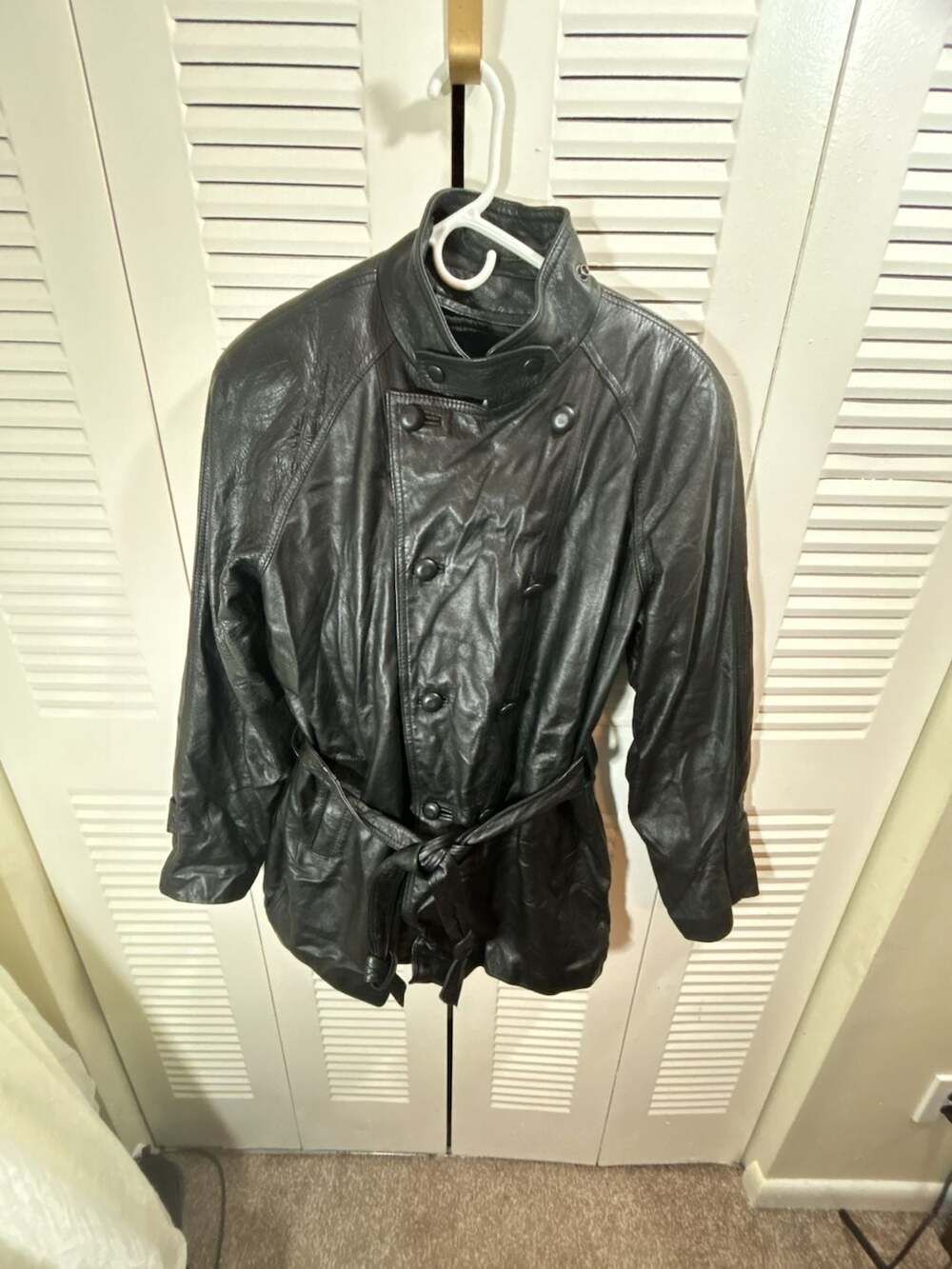 Harvard Leather Co. Black Leather Trench Coat Jacket Vintage 90s Y2 K